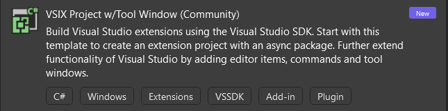 VSIX Project w/Tool Window (Community) Project
Template